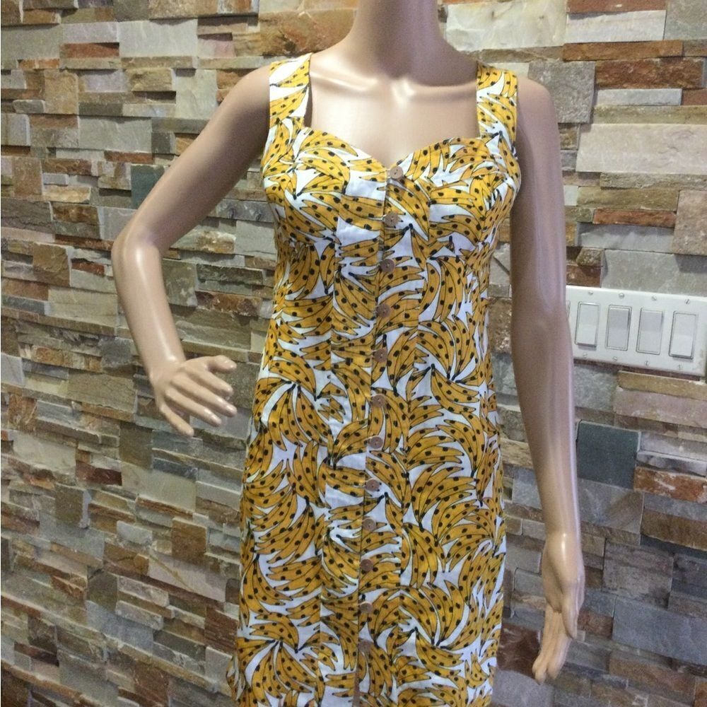 FARM RIO Spotted Bananas Cross-Back Mini Sress